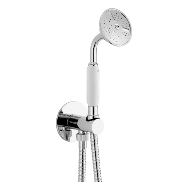 04363 – Presa acqua con supporto ad inserto, flessibile e doccetta Atena leva bianca