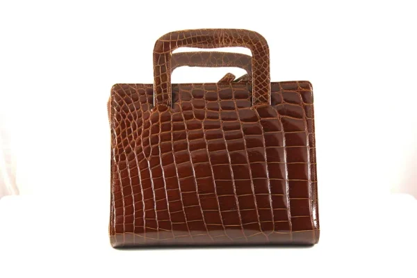 Cartella Organizer in Vera Pelle di Coccodrillo color tabacco