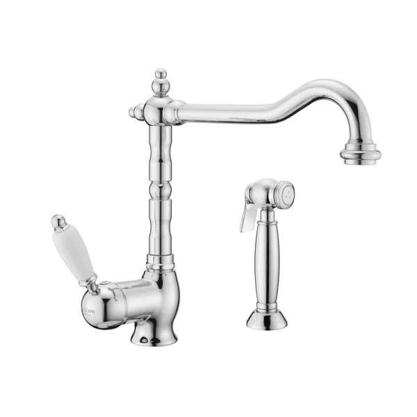50478 – Monocomando lavello New Old con doccetta esterna estraibile leva bianca