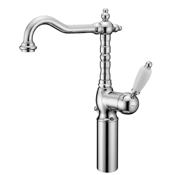 50490 – Monocomando lavabo alto con scarico automatico leva bianca