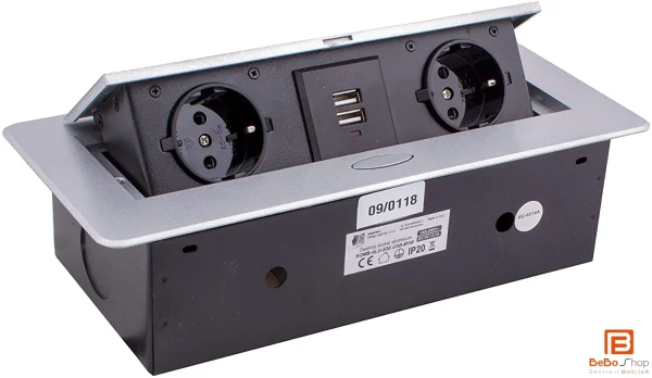 Multipresa Ufficio Scrivania da Incasso con 2 prese Schuko + 2 USB