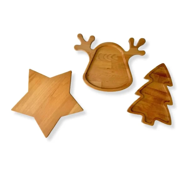 Set Tris con Vassoio Tagliere Albero di Natale + Vassoio Stella + Tagliere Renna