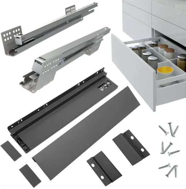 Cassetto in Kit Antracite ARIANE-S Ad Estrazione Totale Portata 40kg con Guide Sincronizzate – Disponibile in diverse misure