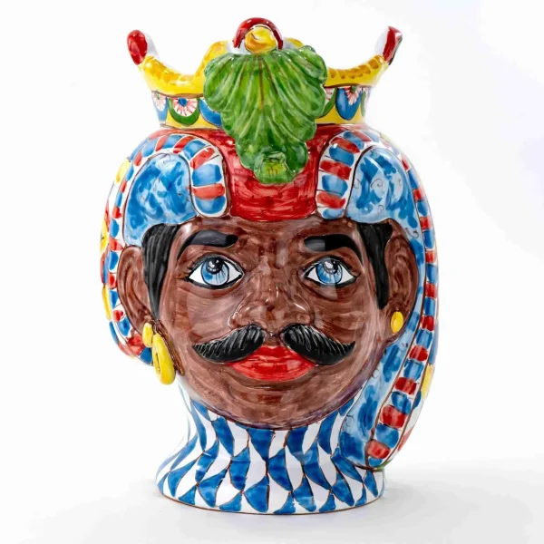 Testa di Moro H cm 28 in Ceramica di Caltagirone Fatta a Mano motivo Carretto Siciliano