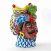 Testa di Moro H cm 28 in Ceramica di Caltagirone Fatta a Mano motivo Carretto Siciliano - immagine 2