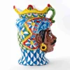 Testa di Moro H cm 28 in Ceramica di Caltagirone Fatta a Mano motivo Carretto Siciliano - immagine 3