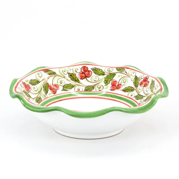 Fruttiera smerlata natalizia in ceramica di Caltagirone