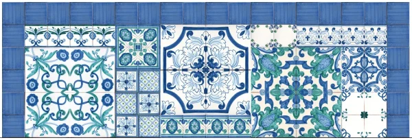 Patchwork piastrelle decorate a mano toni marini blu e verde