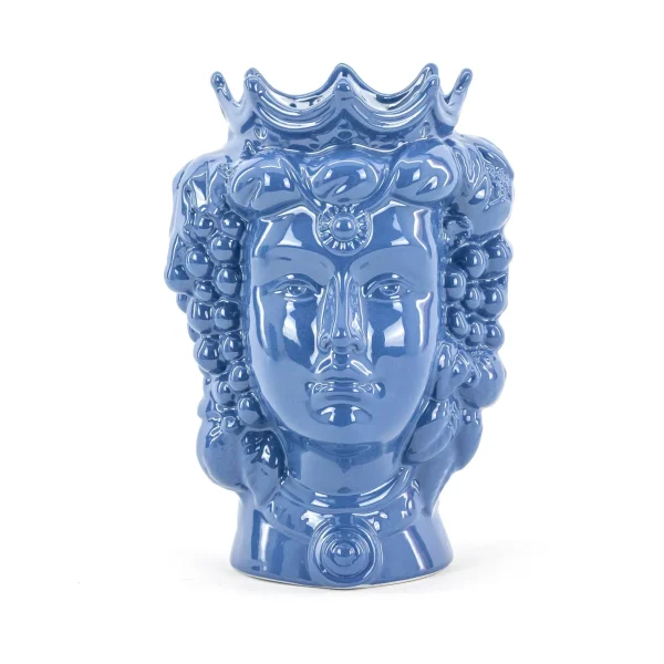 Testa di Moro Blu Donna H cm 25 in Ceramica di Caltagirone Fatta a Mano