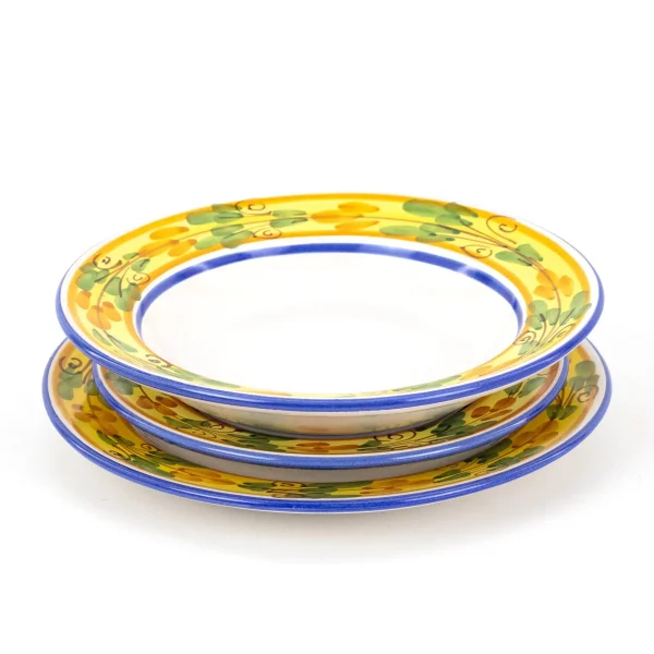 Posto tavola, set di 3 piatti in ceramica con falda decoro FLORA