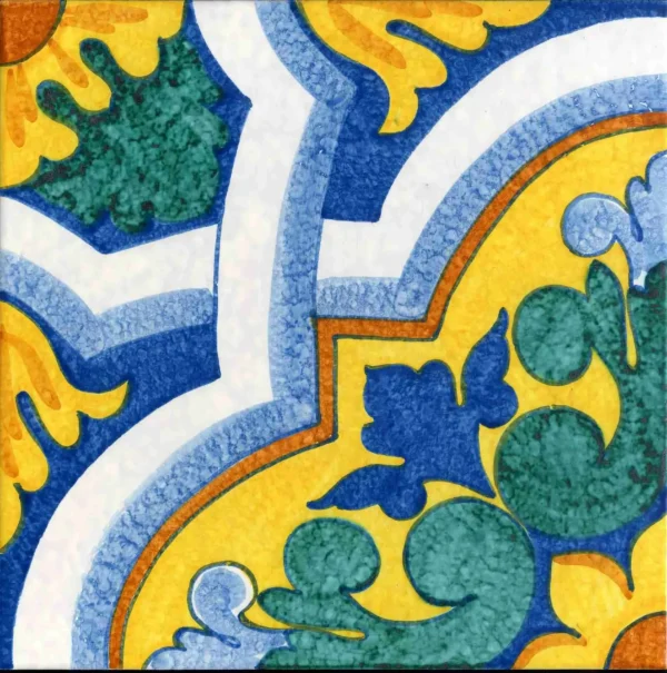 Piastrella cm 30×30 decorata a mano Caltagirone Serie Ispanica decoro Malaga