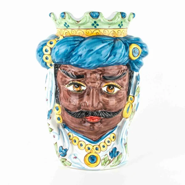 Moro Siciliano, Testa di Moro H cm 33 in Ceramica di Caltagirone Fatta a Mano