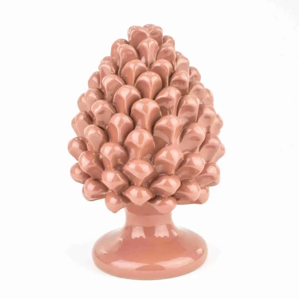 Pigna Rosa Decorativa H cm 25 in Ceramica di Caltagirone Fatta a Mano