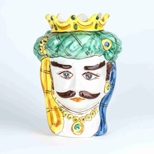 Testa di moro tradizionale in ceramica di Caltagirone fatta a mano viso bianco