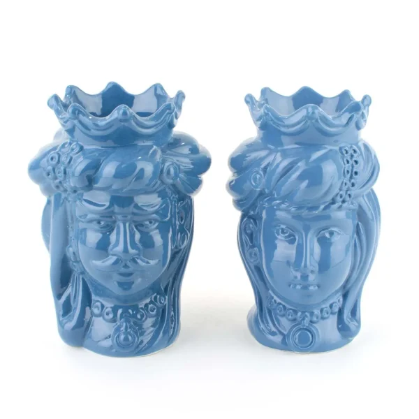 Coppia teste di moro ceramica di Caltagirone H cm 14