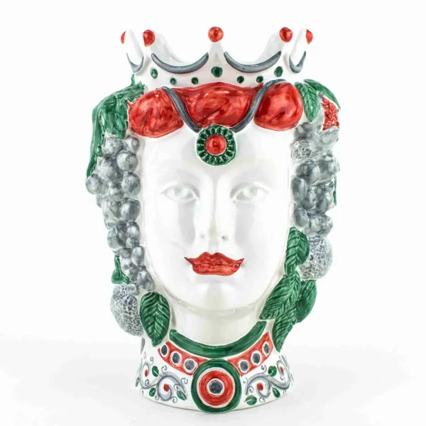 Testa di Moro Donna H cm 25 in Ceramica di Caltagirone Fatta a Mano, Testa di Moro Moderna