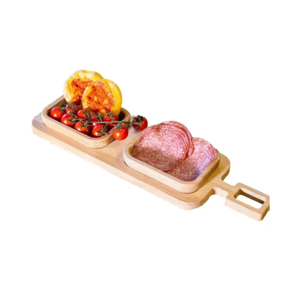 Tagliere con manico in legno di faggio con 2 vaschette